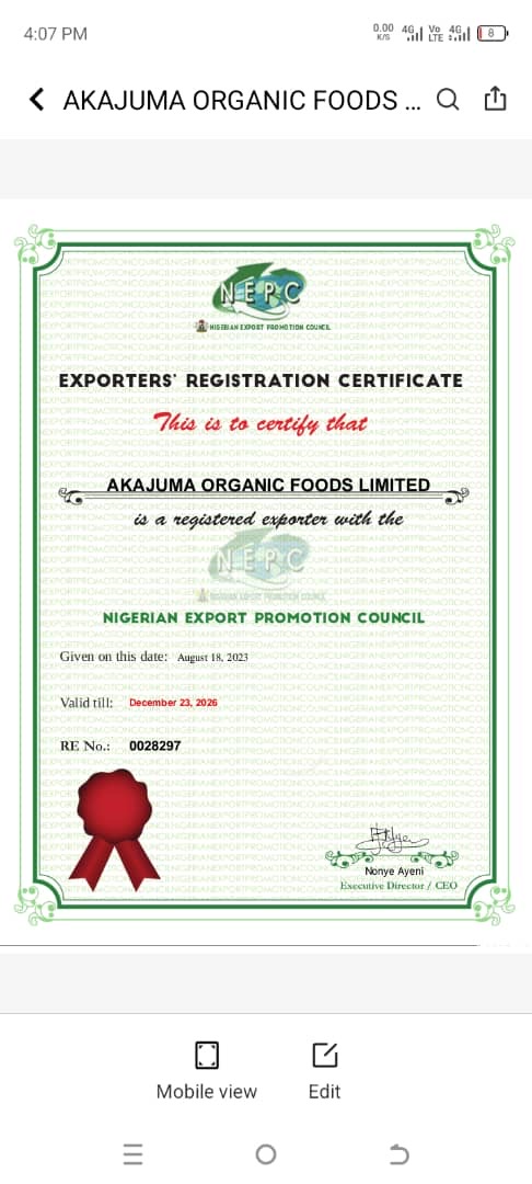 NEPC exporters registration certificate